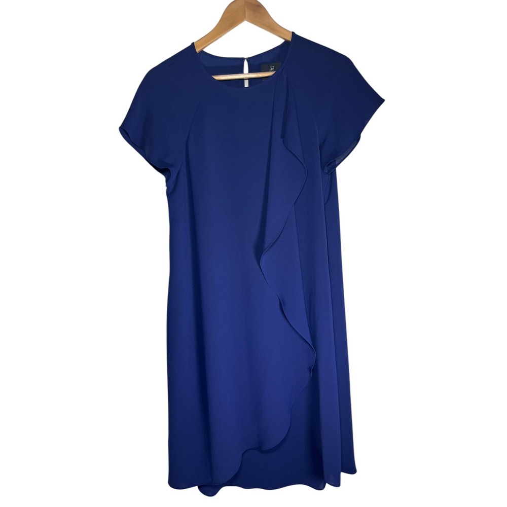 Adrianna Papell Dress Women 8 Cobalt Blue Ruffle Front Shift - Picture 2 of 11